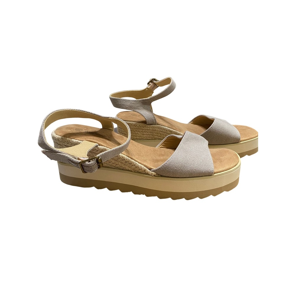Mysoft Womens Taupe Canvas Espadrille Platform Wedge Sandals Size 8.5 Buckle